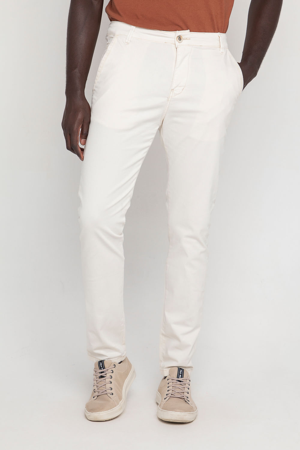 Calça Masculina Sarja Slim Haiti Bordada Polo Wear Creme