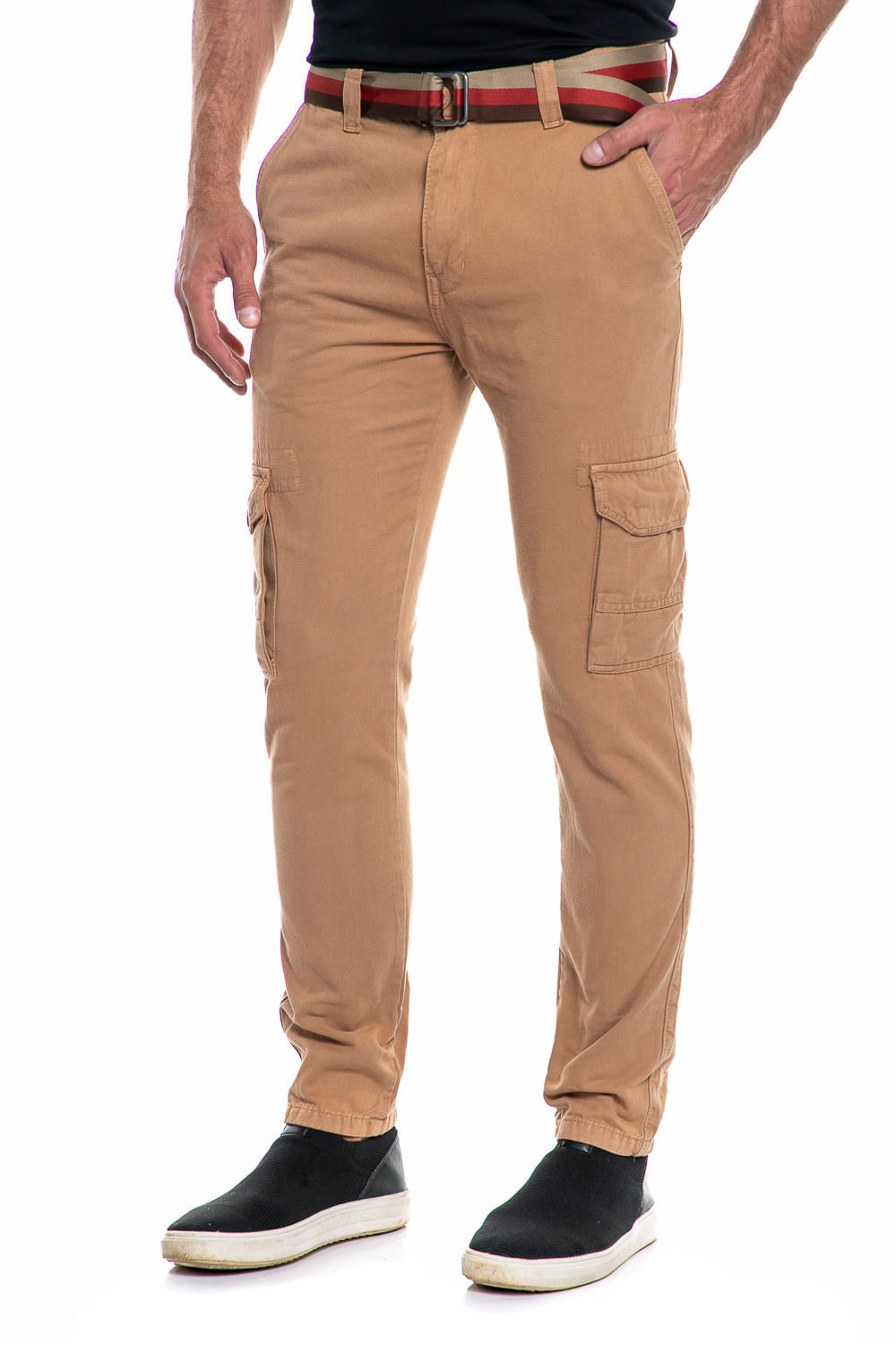 Calça Masculina Sarja Cargo Wonderlust Polo Wear Bege Escuro