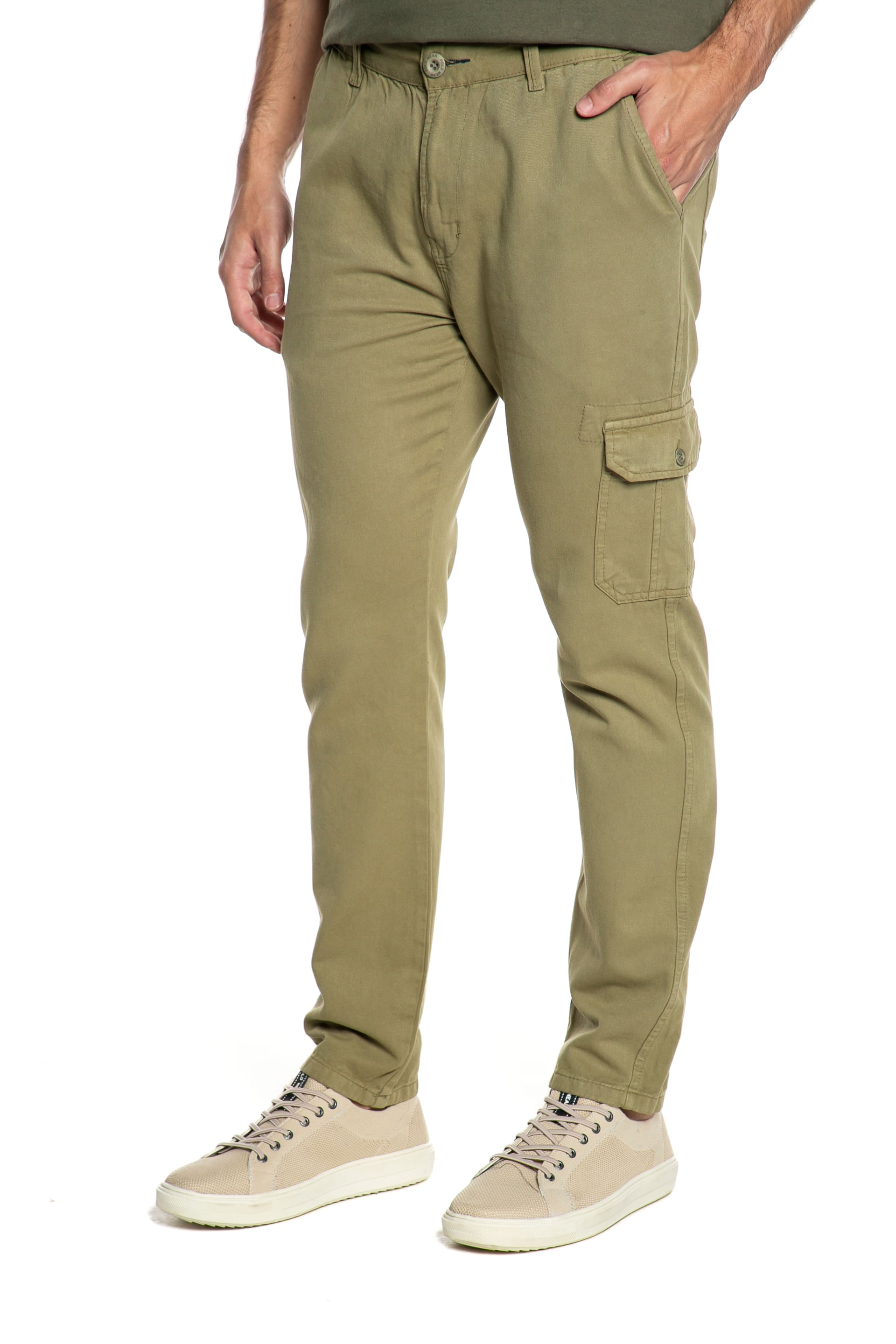 Calça Masculina Sarja Cargo Polo Wear Verde Médio