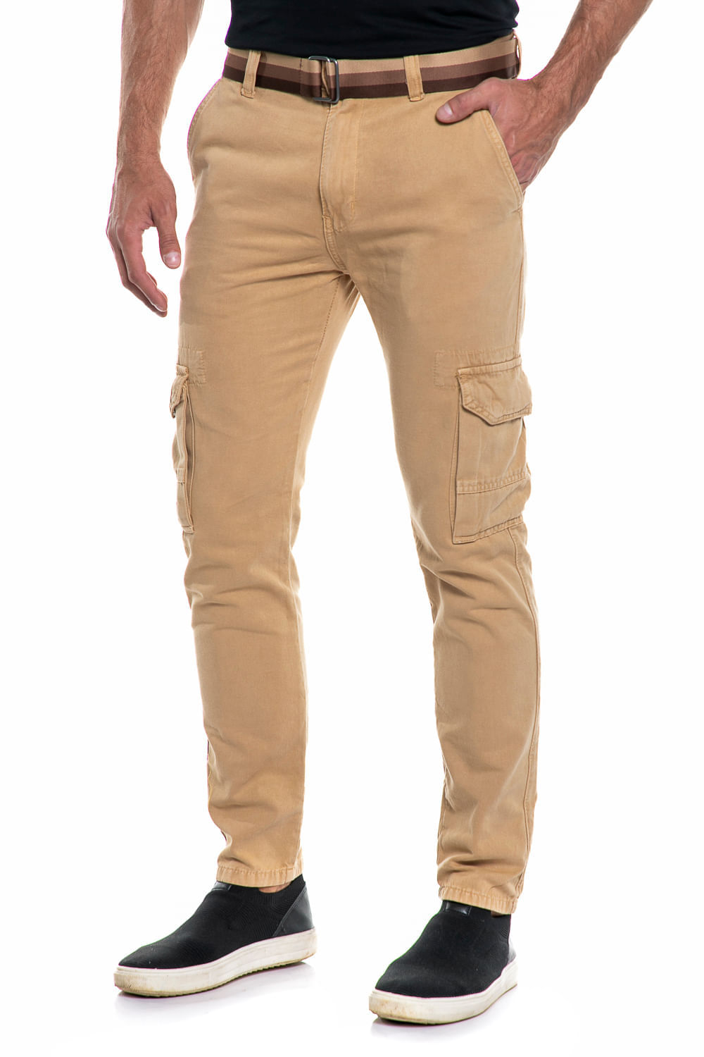 Calça Masculina Sarja Cargo Wonderlust Polo Wear Caqui