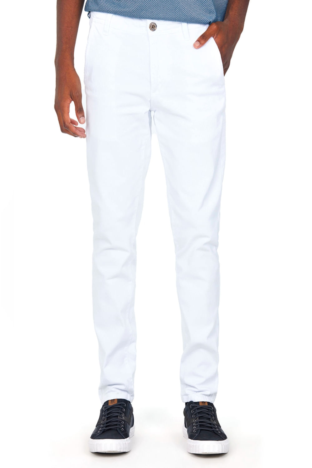 Calça Masculina Sarja Slim Bolso Reto Polo Wear Branco