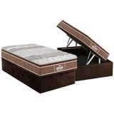 Cama Box Baú Solteiro: Colchão Anatômico Probel D33 / Ep Guarda Costas Próintense Plus Pillow Top + Base Crc Suede Brown(88x188)