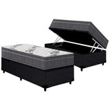 Cama Box Baú Solteiro: Colchão Anatômico Ortobom D33 / Ep Airtech 100 + Base Crc Courano Black(88x188)