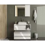 Conjunto De Banheiro Armário C/ Espelho Bn3602 Balcão Suspenso Bn3601 E Balcão C/ Rodizios Bn3603 S/ Cuba Pia 80cm Cor Branco - Tecno Mobili