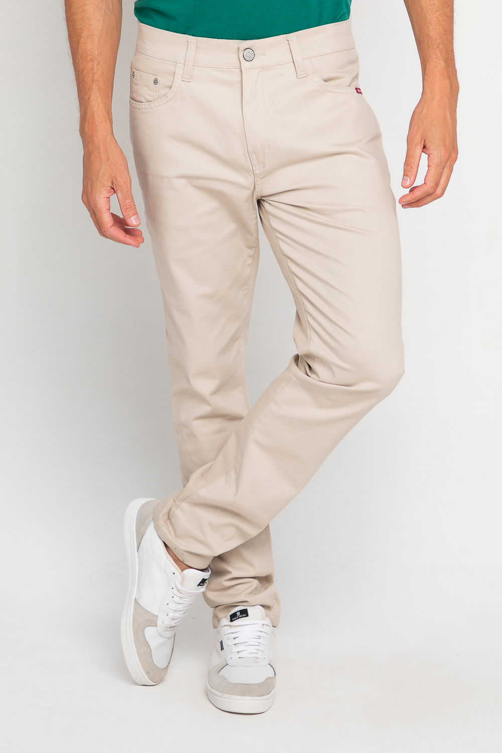 Calça Masculina Sarja Slim New Space Polo Wear Bege Claro