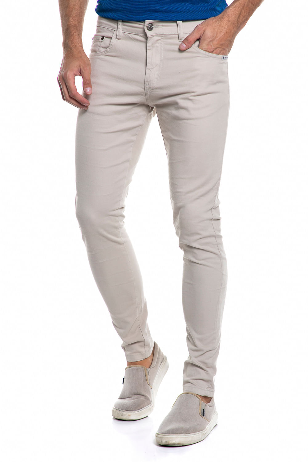 Calça Masculina Sarja Skinny Básica Polo Wear Bege Claro