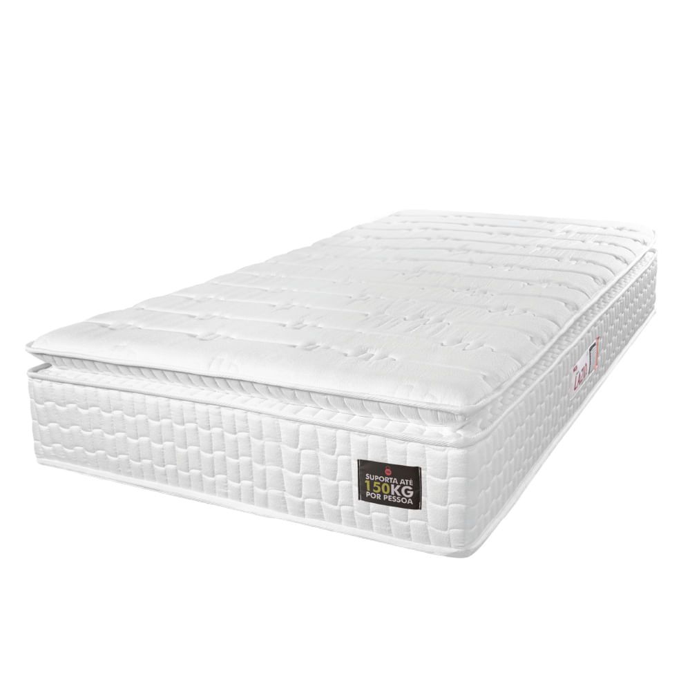 Colchão Solteiro Espuma D45 Lazio Pillow Top 88x188x29cm Branco Hellen - Suporta Até 120kg Por Pessoa