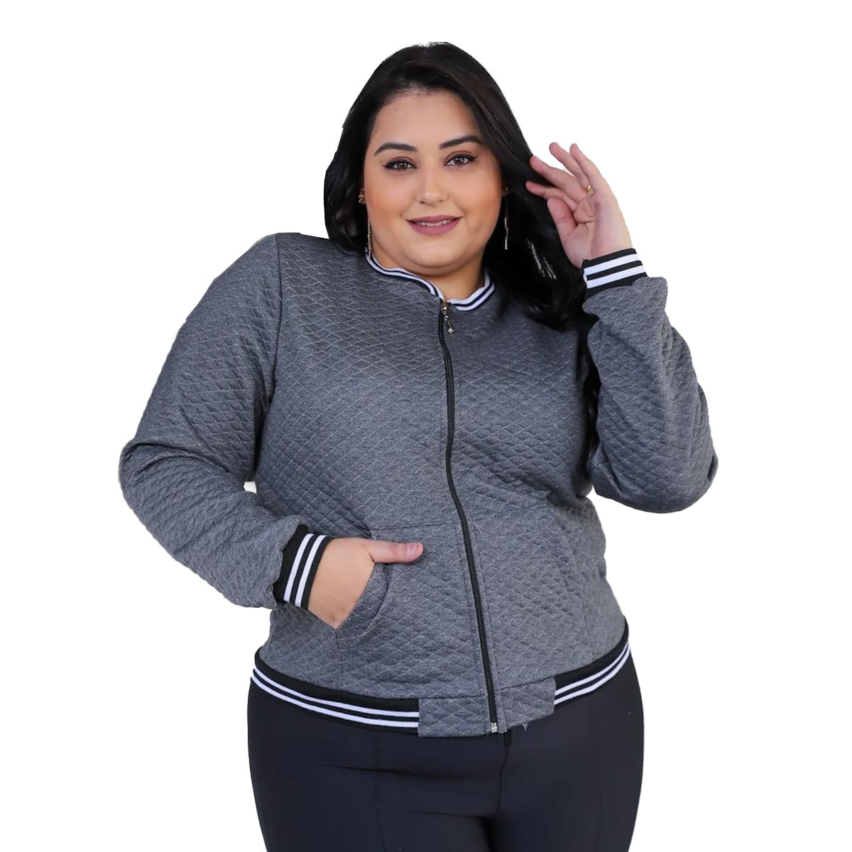 Jaqueta Bomber Feminina Plus Size Com Bolsos G1 G2 G3 Blusa Frio Donna Martins