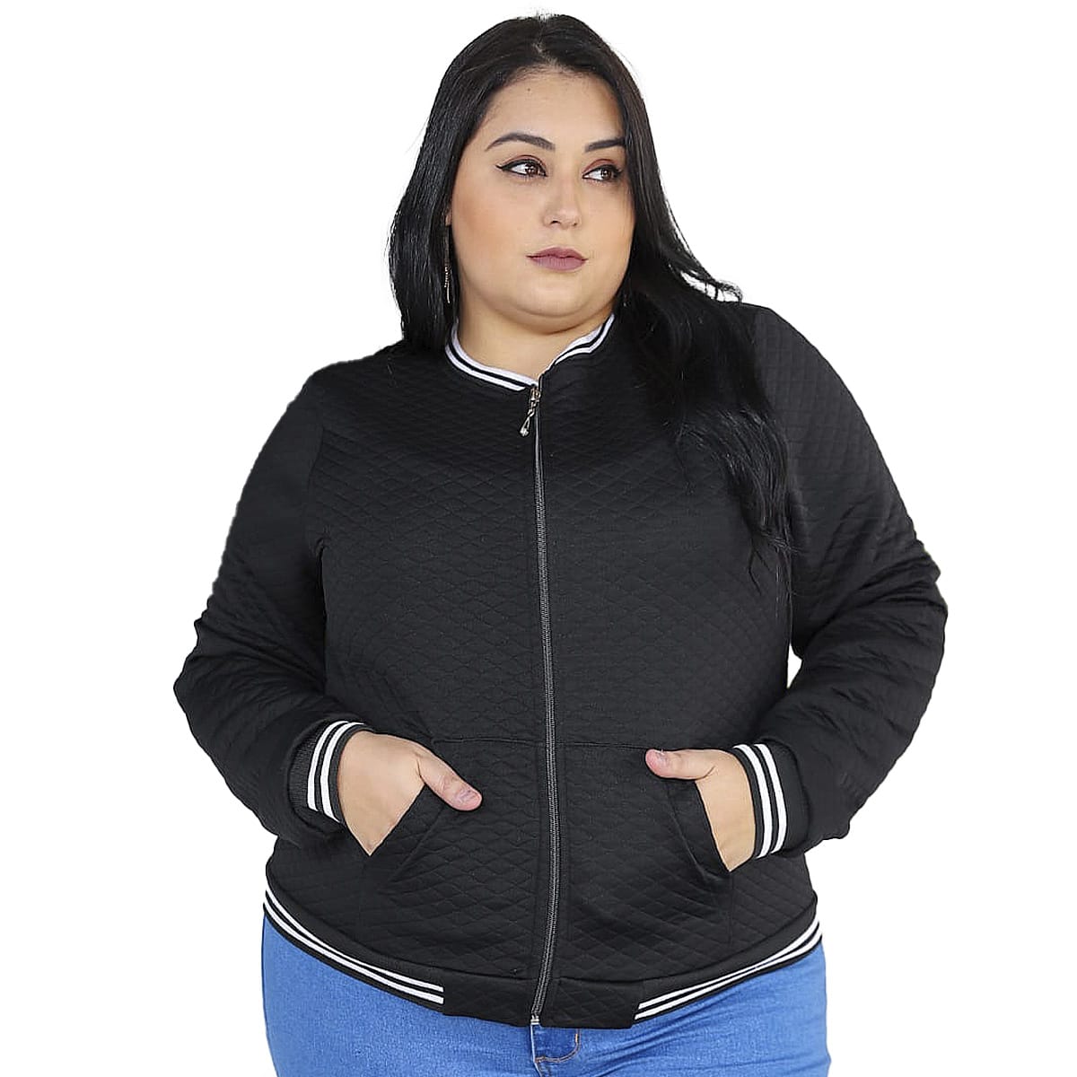 Jaqueta Bomber Feminina Plus Size Com Bolsos G1 G2 G3 Blusa Frio Donna Martins