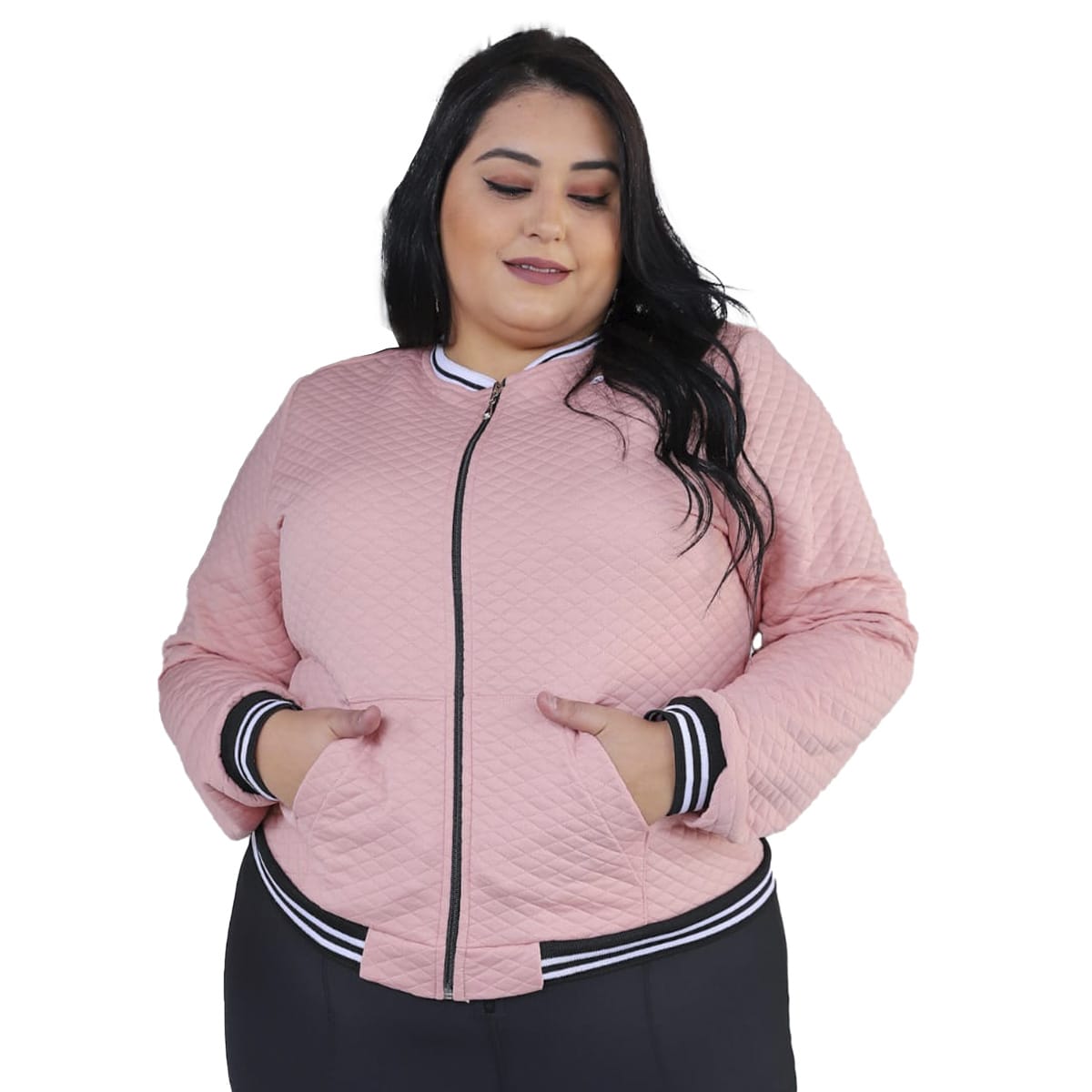 Jaqueta Bomber Feminina Plus Size Com Bolsos G1 G2 G3 Blusa Frio Donna Martins