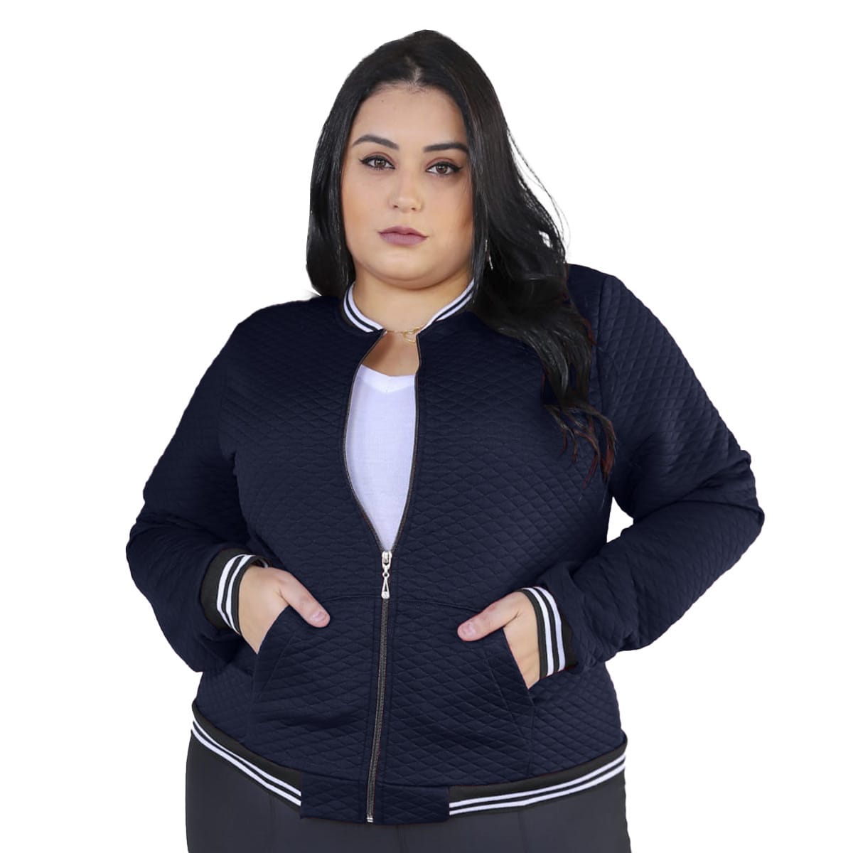 Jaqueta Bomber Feminina Plus Size Com Bolsos G1 G2 G3 Blusa Frio Donna Martins