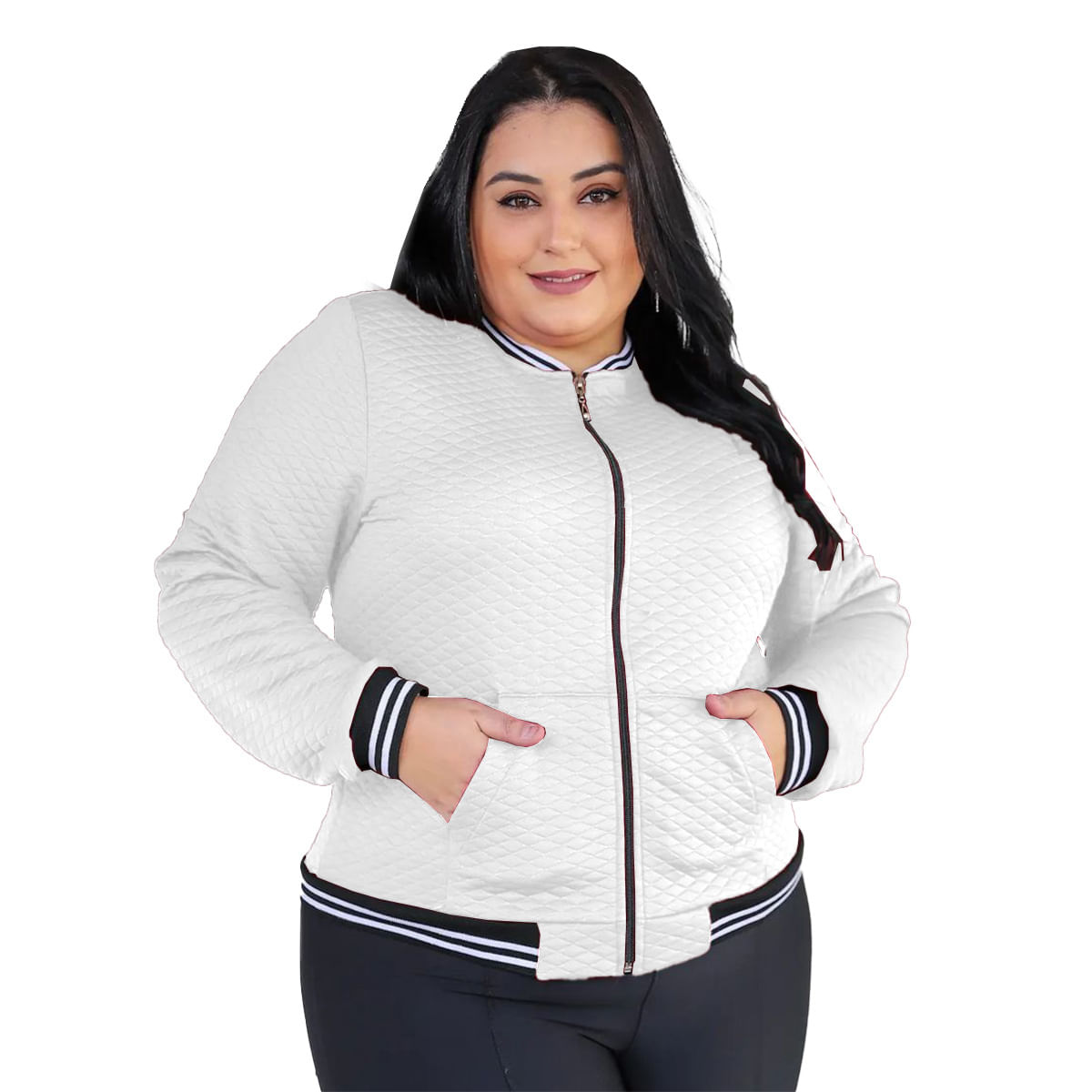 Jaqueta Bomber Feminina Plus Size Com Bolsos G1 G2 G3 Blusa Frio Donna Martins