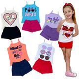 Kit 5 Conjuntos Infantil Menina Blusa Alça E Short Atacado - 10 - Sortido