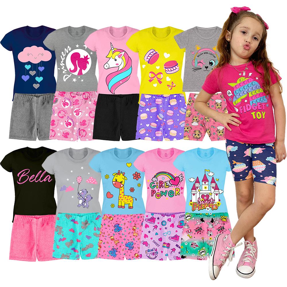 Kit 10 Conjuntos Infantil Menina 20 Peças Camisetas E Shorts - 6 - Sortido