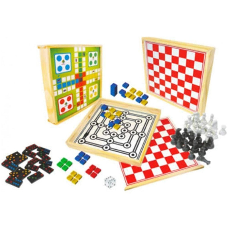 Conjunto Jogos 5x1 Dama Jogo Da Velha Ludo Trilha Xadrez