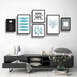 Conjunto Kit 6 Quadros Decorativos Azul Tiffany Frases