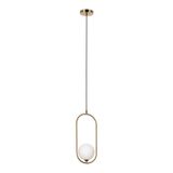 Pendente Bola De Vidro Opalino Moderno Metal Dourado Alu73