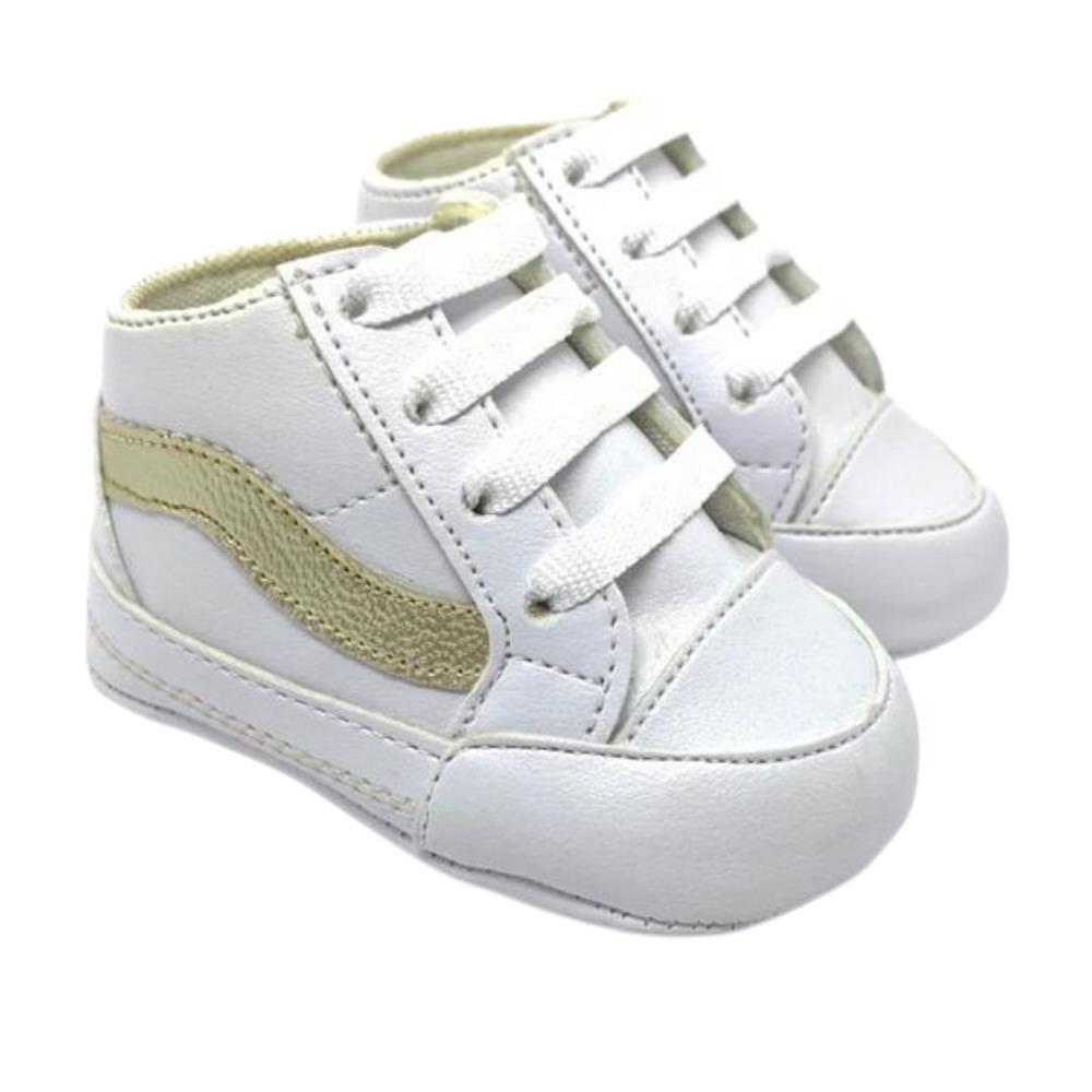 Tênis Infantil Bebê Menina Cano Alto Cadarço Leve Conforto Branco/dourado 18