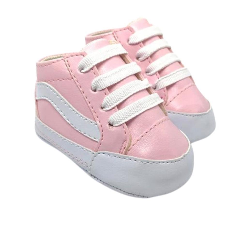 Tênis Infantil Bebê Menina Cano Alto Cadarço Leve Conforto Rosa/branco 16