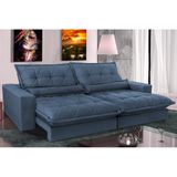 Sofa Retrátil E Reclinável 2,92m Com Molas Ensacadas Cama Inbox Soft Tecido Suede Azul