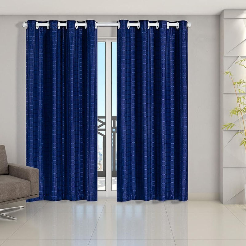 Cortina Blackout Pvc Tecido Voil Xadrez 2,80 X 2,30 Marinho