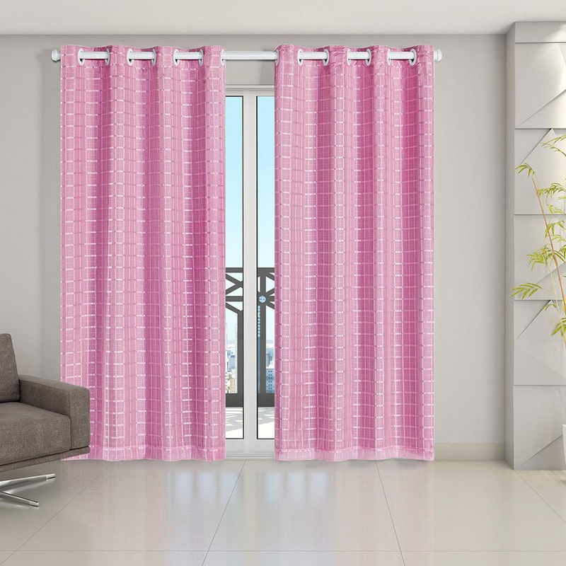 Cortina Blackout Pvc Tecido Voil Xadrez 2,80 X 2,30 Rosa