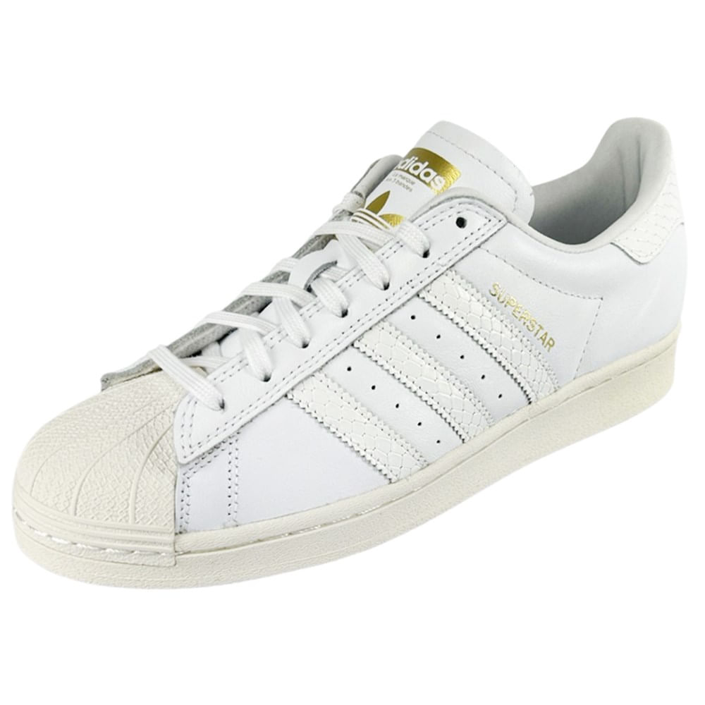 Tênis Adidas Superstar Branco Nuvem Dourado Metálico