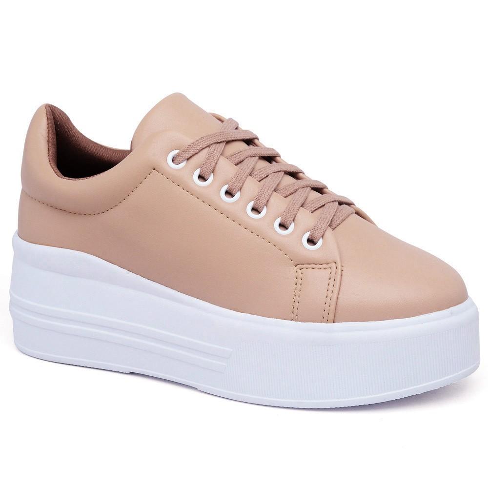 Tênis Casual Tenehi Feminino Antiderrapante Liso Cadarço Nude 34