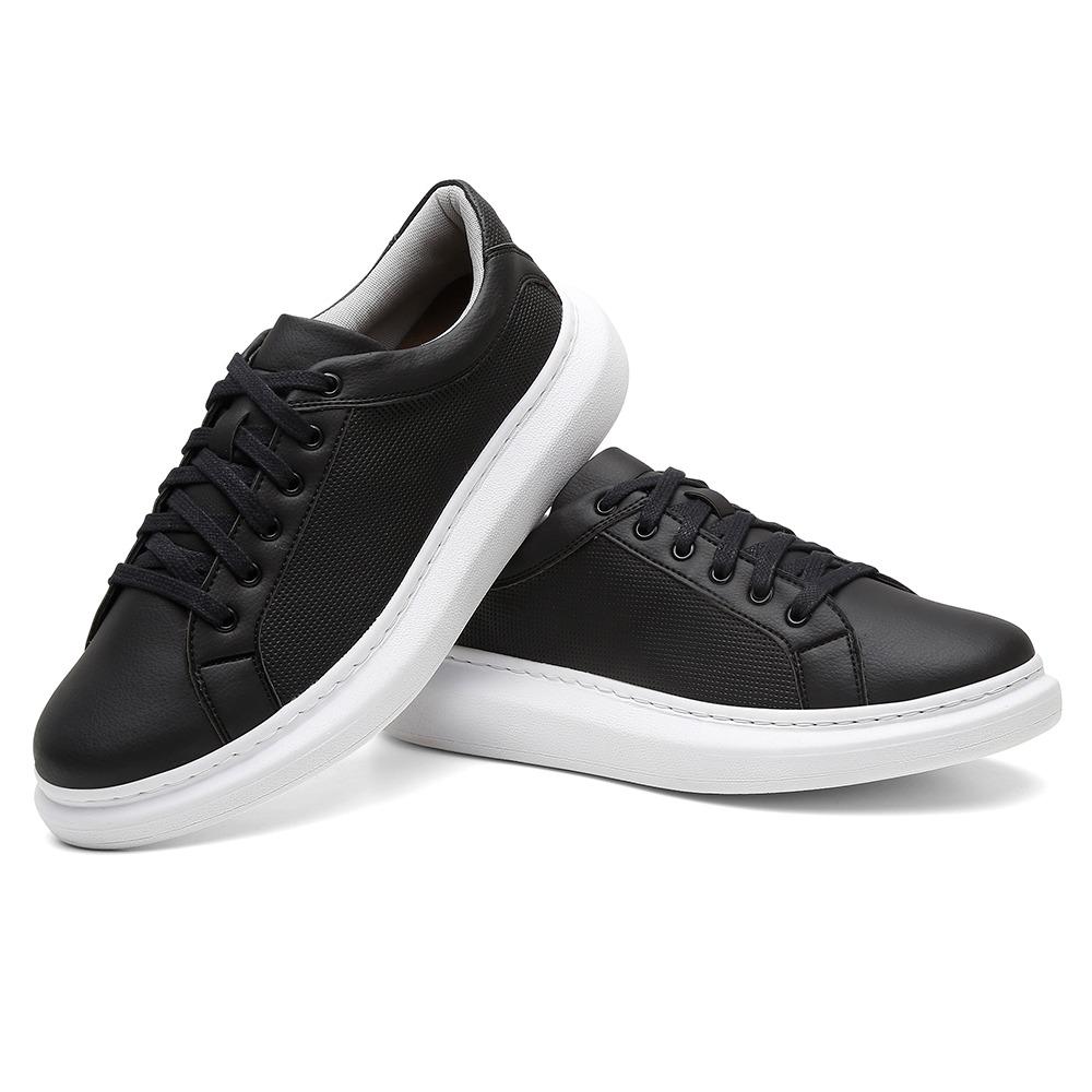 Tênis Casual Masculino Cadarço Liso Conforto Estilo Leve - Preto - 45