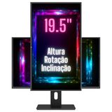 Monitor 19.5&quot; Led Ergonômico Ajuste De Altura, Rotação, Inclinação, Widescreen, 2ms, 75hz, Hd+, Hdmi, Vesa, 3green Pro 1953g