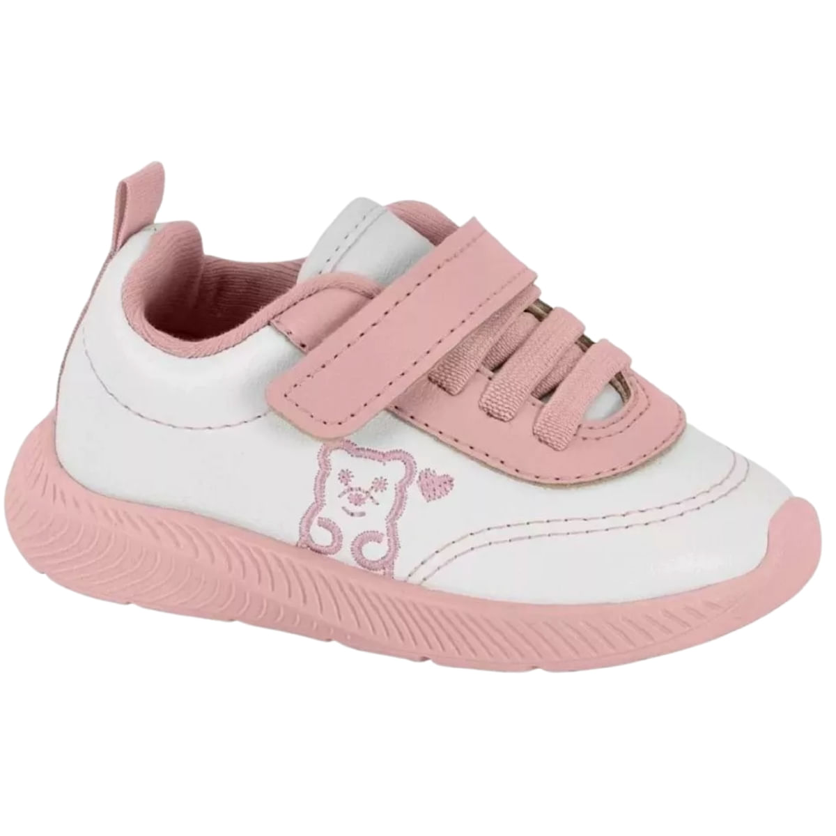 Tênis Infantil Bebê Meninas Casual Confort Molekinha2723.106 - Branco/rosa - 24