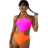 Body Aberto Laranja e Rosa Neon Feminino