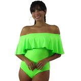 Body Neon Basic Com Babado Verde Feminino