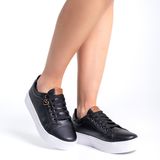 Tenis Casual Napa Preto Flafform Feminino Pingente Coracao