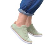 Tênis Feminino Casual Em Couro Sola Baixa Verde Pistache Parô