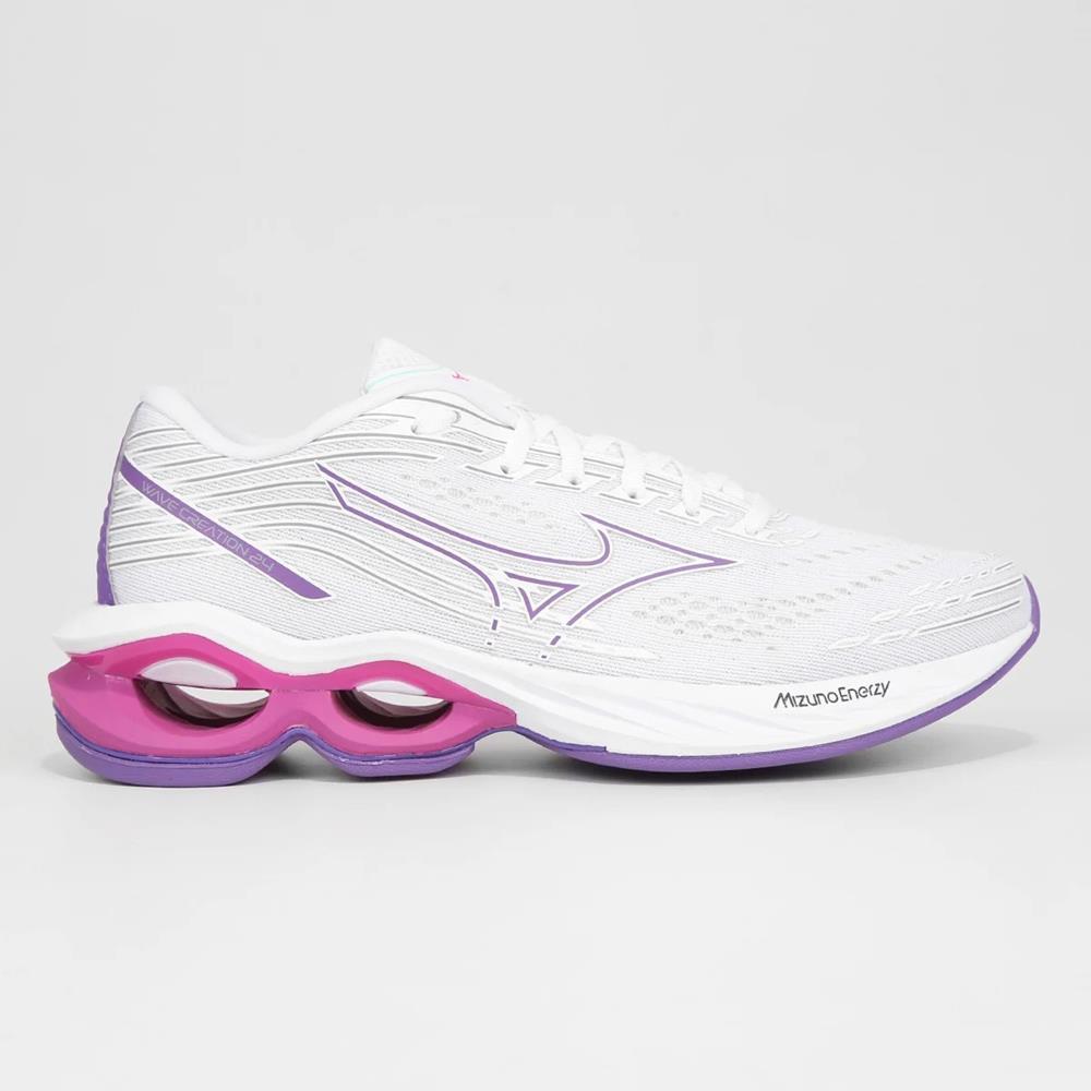 Tênis Running Mizuno Feminino Wave Creation 24 J1gd230125 Branco/lilás/rosa 35