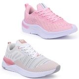 Tênis Feminino Confortável Fitness Esportivo Caminhada Kit 2 Rosa/nude  38