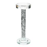 Castiçal De Vidro Detalhes Na Cor Prata 25Cm