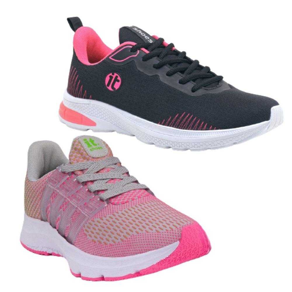 Tênis Feminino Caminhada Running Esportivo Academia Kit 2 Rosa/preto 34