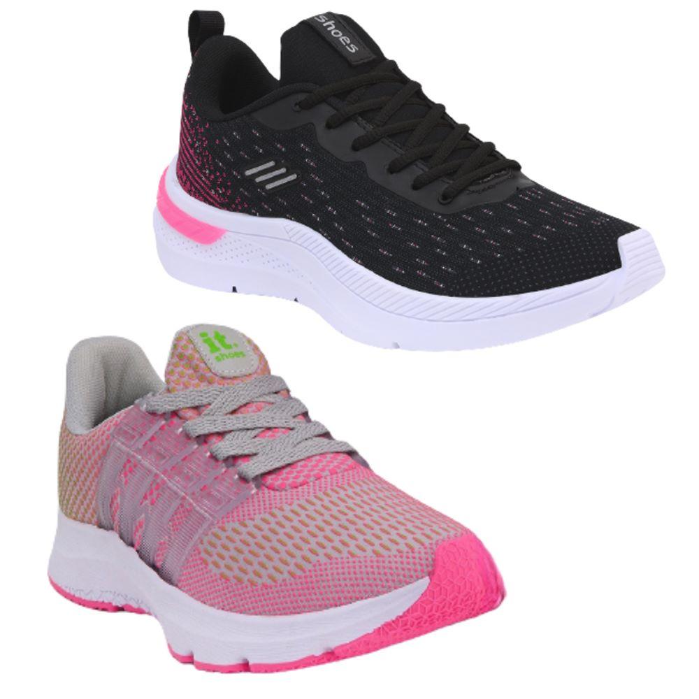 Tênis Feminino Caminhada Esportivo Corrida Academia Kit 2 Rosa/preto 37