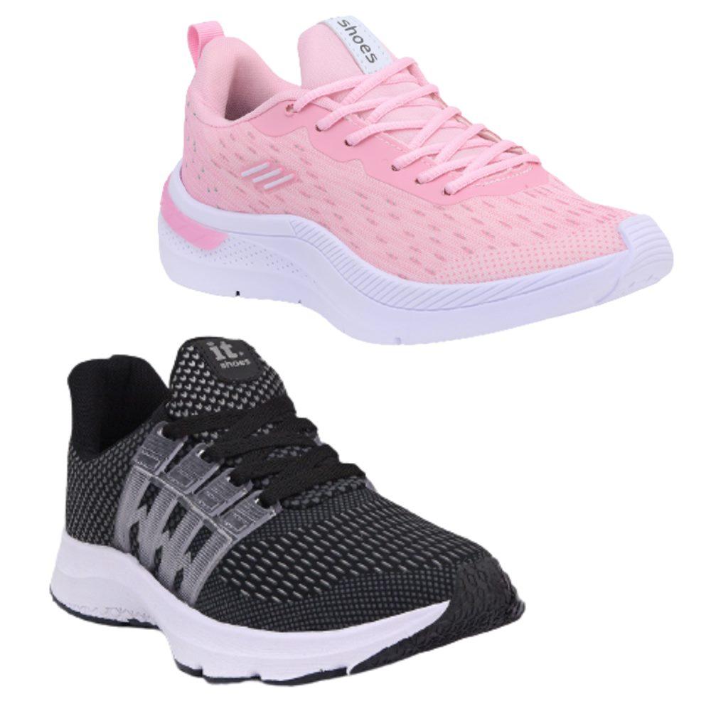 Tênis Feminino Corrida Esportivo Caminhada Academia Kit 2 Preto/rosa 36