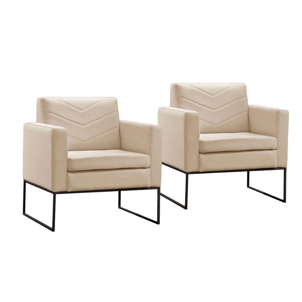 Conjunto - 2 Poltronas Apolo Preta Veludo Bege Claro