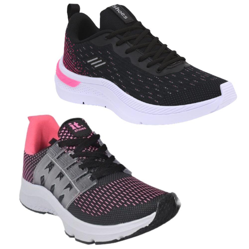 Tênis Feminino Caminhada Esportivo Corrida Academia Kit 2 Preto/rosa 36