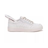 Tênis Feminino Casual Branco Em Couro Elloah Cadarço Strass