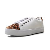 Tenis Casual Feminino Com Detalhes Animal Print Onça E Sola Reta Alta