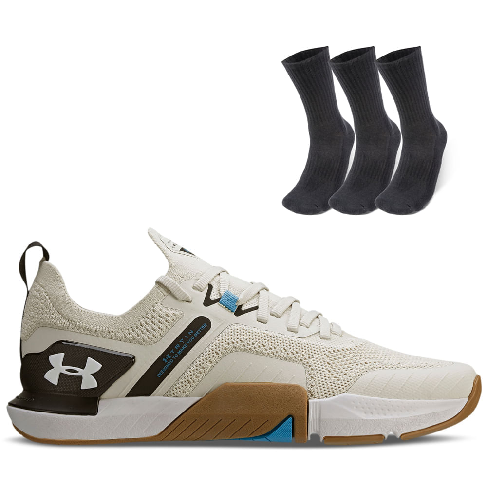 Kit 1 Tênis De Treino Under Armour Tribase Cross Se E 1 Pct Com 3 Pares De Meia Cano Alto