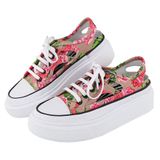 Tenis Casual Feminino Florido Detalhe Vazado Ajuste Cadarço Palmilha Em Gel Macia Confortavel Leve