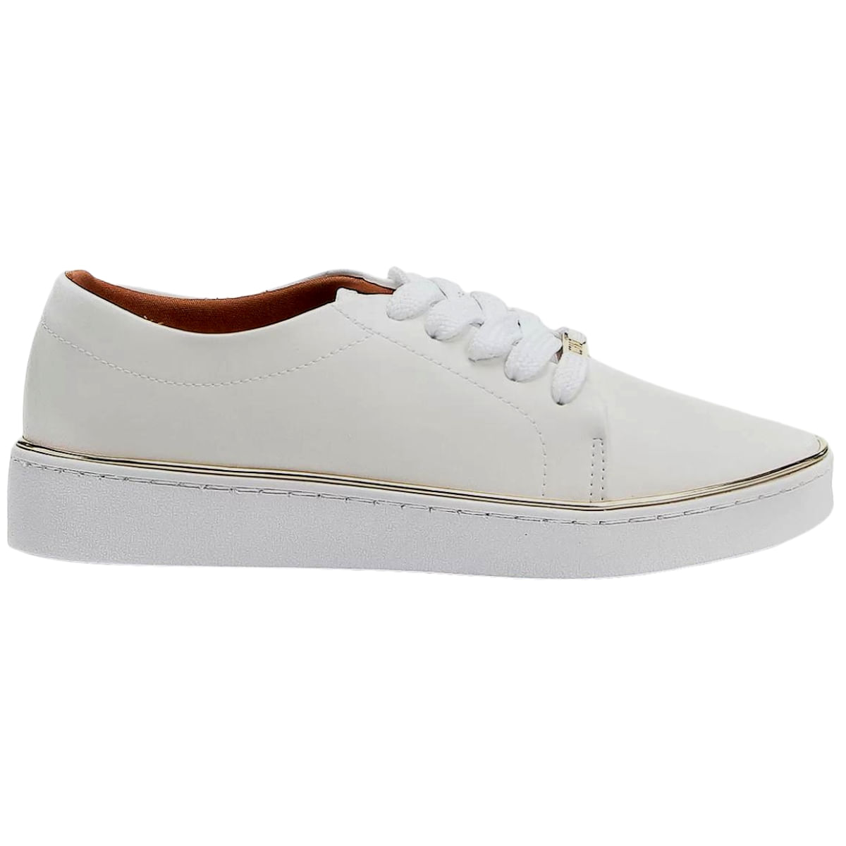 Tênis Casual Clássico Feminino Cadarço Vizzano 1214.105.7286 Borda Dourada - Branco - 38