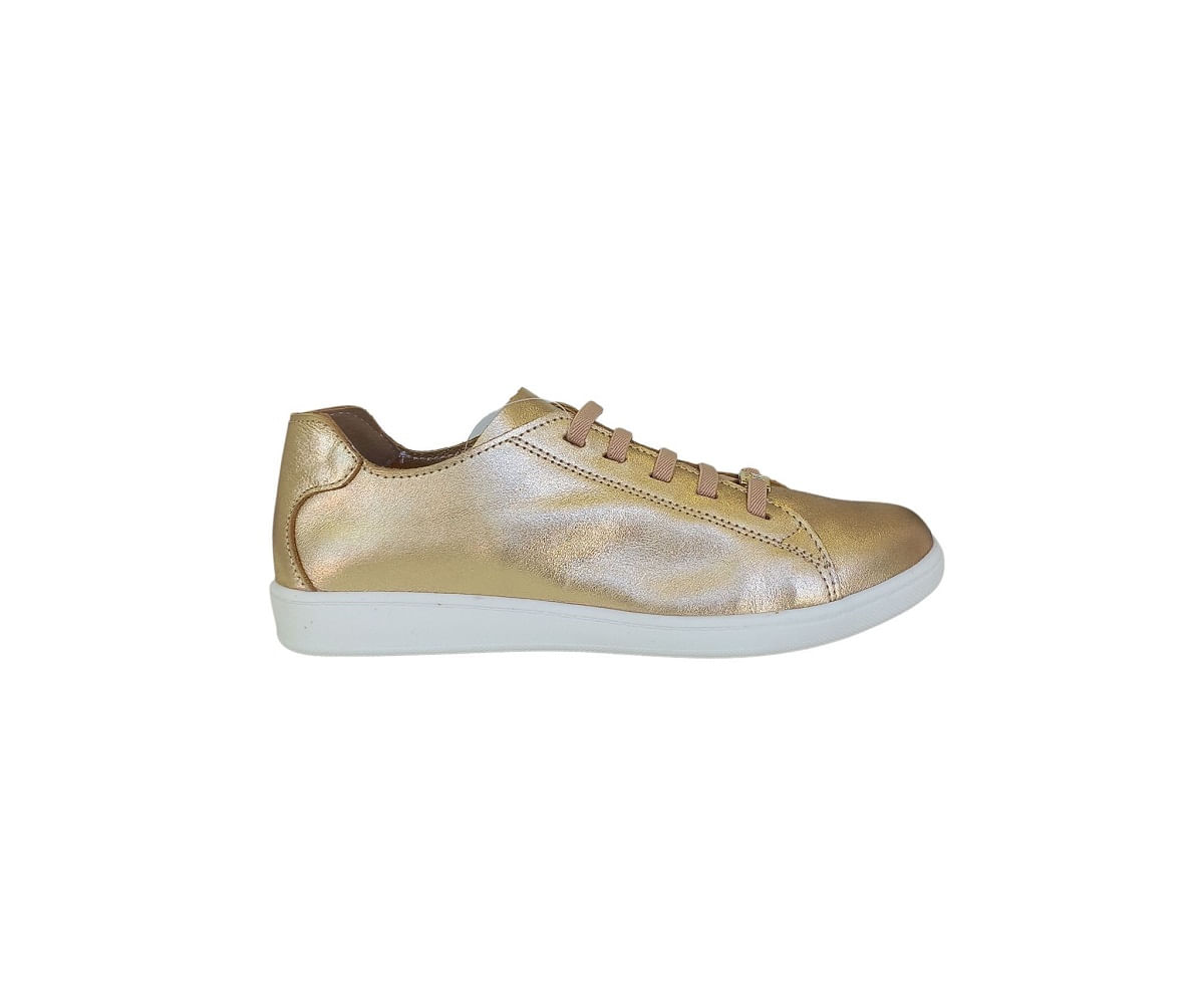 Tênis Feminino Casual Dourado Metalizado Couro Marina Mello