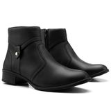 Bota Cano Curto Feminino Com Recortes Costura Reforçada Zíper Lateral Moda Casual